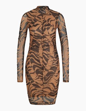 HUGO BOSS Womens Nikau High Neck Long Sleeve Knee Length Dress - Brown - Size: 10