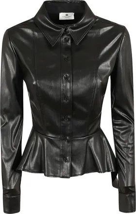 Elisabetta Franchi Overhemden, Dames, Zwart, S, Leer, Blouse met Peplum