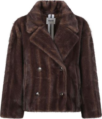 Sword 6.6.44 Cropped Metallic Button Plush Faux Fur Peacoat