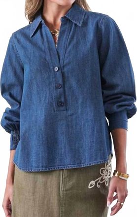 Current Air Womens Long Sleeve Half Button Denim Top In Blue