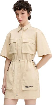 Karl Lagerfeld Shirtjurk - Dames - Shirt Kleedjes - Beige - XS - Katoen - Kleedjes