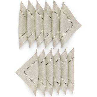 Solino Home Linen Cocktail Napkins Set of 12, 6 x 6 Inch for Dining Table, Holiday and Everyday Table Decor - Classic Hemstitch in Natural at