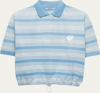 Prada Cropped Striped Piqu&eacute; Polo Shirt