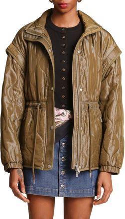 Avec Les Filles Drawstring Waist Quilted Jacket in Seagrass at Nordstrom, Size Xx-Large
