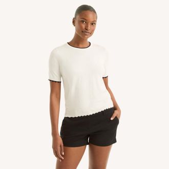 Nautica Womens Scalloped Short-Sleeve Sweater