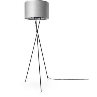 Paco Home Paco Home - Lámpara Pie Salón Pantalla Tela De Mesa Pantalla Textil E27 Luz Nocturna Gris (Ø45,5 cm), Lámpara de pie-Negro - Tipo 1