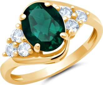 MAX + STONE 10k Yellow or White Gold Oval Cut Gemstone Sunburst Halo Ring