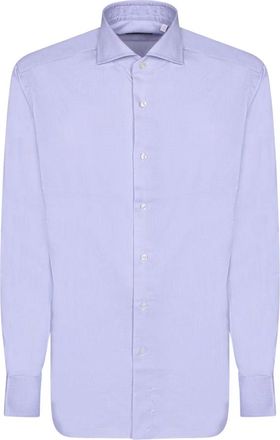 Dell'Oglio Long Sleeve Shirt - Heren - Zakelijke Overhemden - Blauw - S - Katoen - Overhemden