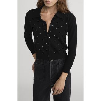 Frame Denim The Rhinestone Collared Wool & Cashmere Cardigan in Black at Nordstrom, Size Small