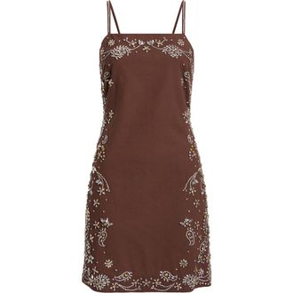 Elie Tahari The Willow Beaded Minidress in Falcon Brown at Nordstrom, Size 16