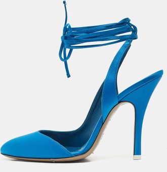 The Attico Blue Satin Venus Ankle Wrap Pointed Toe Pumps