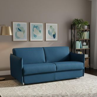 Dmora Sof&aacute; Cama Dos Plazas Trovo, Desenfundable, Con Almacenamiento Hecho En Italia, Apertura Abatible, 180x95 Cm Azul