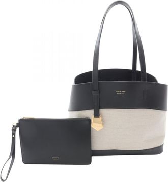 Ferragamo ivory Canvas Leather Tote Bag (Pre-Owned)