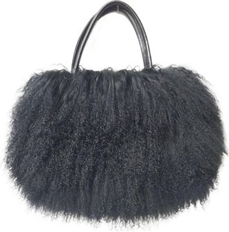 Generic Womens Plush Bags Winter Fur Handbag Women Casual Long Hair Shoulder Bag Genuine Tote Bags Femme(Black)