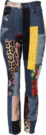 Dolce & Gabbana Multicolor Patchwork Skinny High Waist Jeans - Dames - Skinny Jeans - Veelkleurig - M - Denim - Jeans