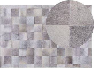 Beliani Beliani - Geometric Patchwork Leather Area Rug 140 x 200 cm Genuine Cowhide Grey Alacam