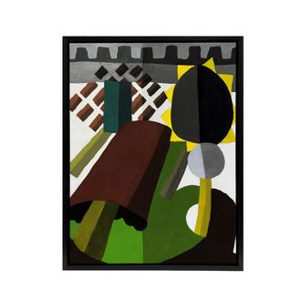 Artery8 The Inn Abstract Landscape Painting Dove Black Framed Canvas Wall Art | Size: W24 x H32