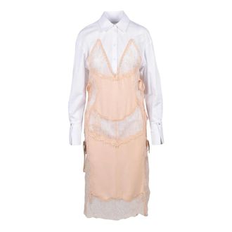 Patrizia Pepe Shirt Dresses, female, Multicolor, M, Lace Panel Midi Dress with Buttons