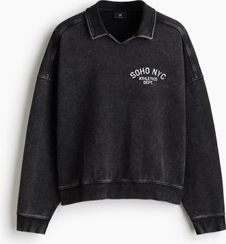 H&M Oversized Fit Rugby Sweatshirt in Washed Black/soho Nyc at Nordstrom, Size Xx-Large