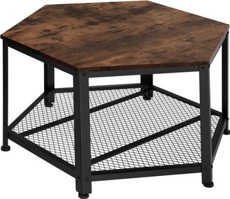 TecTake Mesa de centro hexagonal, 86,5 x 75 x 46,5 cm, madera oscura