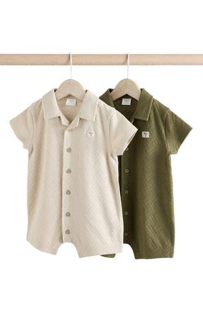 Next Two-Pack Textured Rompers in Green at Nordstrom, Size 9-12M