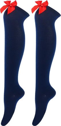 Generic Elegant Bow Detail Over The Knee Stockings For Women Fashionable Tall Socks With Sophisticated Style (Dark Blue, One Size)