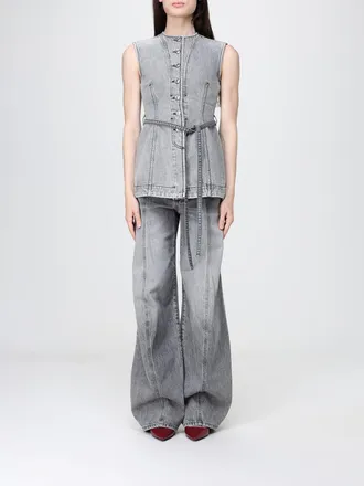 Sportmax Top in denim di cotone senza maniche con cintura da annodare