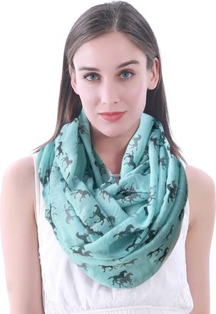 Lina & Lily Horse Print Womens Infinity Loop Scarf Snood Lightweight (Turquoise)