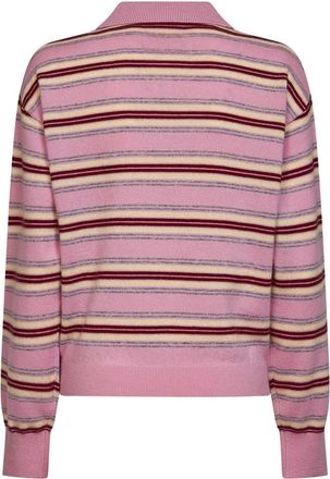 Guest In Residence Womens Polo Shirt Collegiate Stripe Pink Cashmere Tops