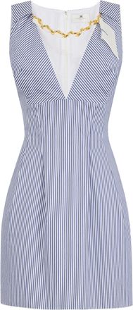 Elisabetta Franchi Sleeveless Deep V-Neck Dress with Pleated Back
