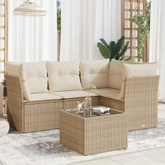 vidaXL Vidaxl - Juego De Sof&aacute;s Jard&iacute;n Con Cojines 5 Pzas Rat&aacute;n Sint&eacute;tico Beige