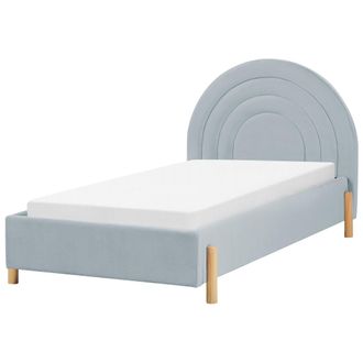 Beliani Beliani - Cama Con Somier Cabecero Semicircular Tama&ntilde;o Individual 90 X 200 Cm Tapizado Terciopelo Retro Patas Madera Azul Claro Anet