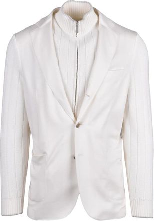 Eleventy Light Knit Blazer With Removable Lapel And Button Closure