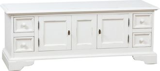 Biscottini International Biscottini - Mueble Porta Tv De Estilo Country De Madera Maciza De Tilo Acabado Con Efecto Blanco Envejecido 150x51x56 Cm