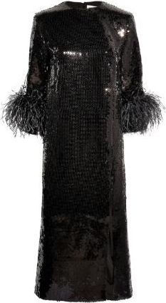 16Arlington 16Arlington Billie Feather-trimmed Midi Dress in Sequin Size S