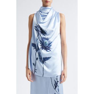 Altuzarra Sleary Floral Draped Silk Satin Top in Danube Shibori Flower at Nordstrom, Size 12 Us
