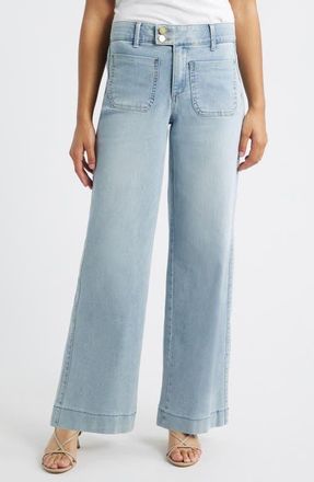 Wit & Wisdom Patch Pocket High Waist Wide Leg Jeans in Powder Blue Artisanal at Nordstrom, Size 16P