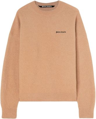 Palm Angels logo-embroidered wool-blend jumper - men - Polyamide/Cashmere/Elastane/Merino - L - Neutrals