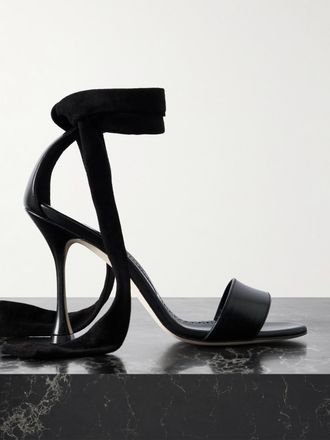 Manolo Blahnik Sandali In Pelle Con Finiture In Camoscio Chastana 105 - Nero