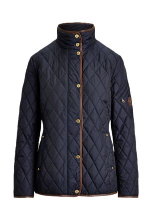 Ralph Lauren Diamond-Patterned Leather-Trim Quilted Coat