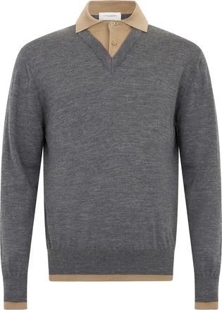 Paolo Pecora Grey Fine-Knit Extrafine Merino Wool Polo Sweater