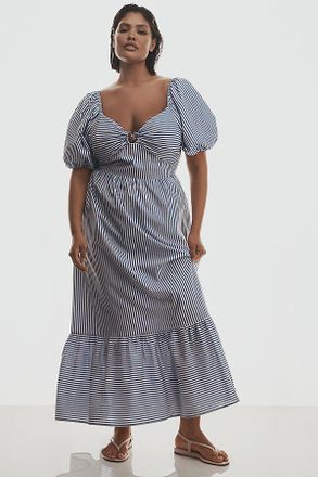 English Factory Puff-Sleeve Sweetheart A-Line Midi Dress