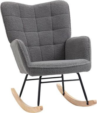 HOMCOM Mecedora Silla Mecedora Con Patas De Madera De Haya Y Marco De Acero Mecedora Para Lactancia Carga 120 Kg Para Dormitorio Sal&oacute;n Gris Oscuro - Homcom