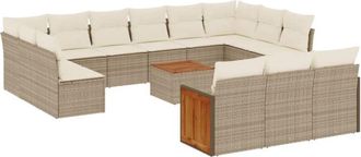 vidaXL Set De Sof&aacute;s De Jard&iacute;n Y Cojines 14 Pzas Rat&aacute;n Sint&eacute;tico Beige Vidaxl