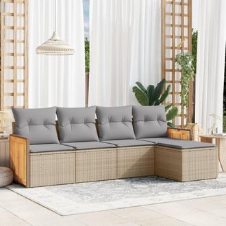 vidaXL Juego De Sof&aacute;s Jard&iacute;n Con Cojines 5 Pzas Rat&aacute;n Sint&eacute;tico Beige Vidaxl