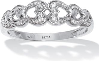 Palm Beach Jewelry 039 TCW Diamond Heart Link Platinum Over Sterling Silver Ring