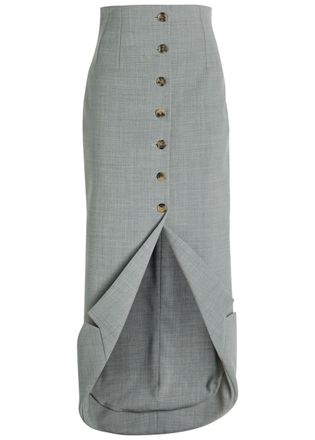 A.W.A.K.E Mode Jacket-collar Darted Woven Midi Skirt - Grey - 34 (UK6 / XS)