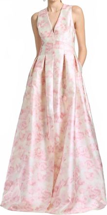Sachin & Babi Sleeveless Plunge Neck Floral Gown In Blush