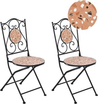 Beliani Conjunto de 2 sillas de jardín de estilo vintage con estructura de hierro y asiento con efecto terrazo negro Adrano