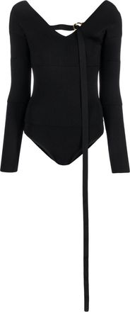 Ferragamo V-neck knitted bodysuit - women - Polyamide/Polyurethane/Viscose - S - Black